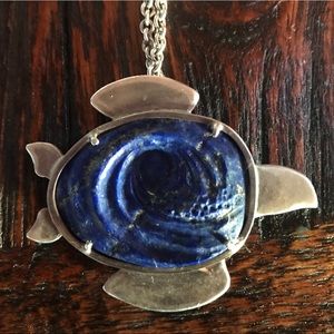 Custom Lapis turtle and wave necklace
